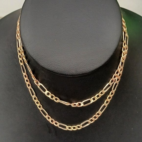 10kt Real Gold Try ColoUr Figaro Diamond Cut Chain size 24 inches
